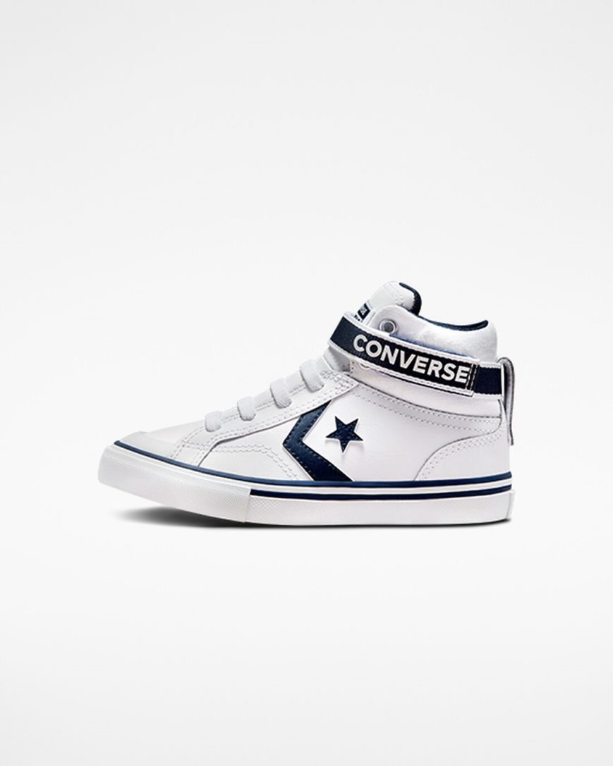 Girls' Converse Pro Blaze Strap Easy-On Varsity Club High Top Shoes White / Navy / White | AU 03469M